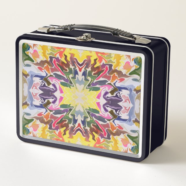 Colourful Retro Psychedelic Kaleidoscope Abstract Metal Lunch Box (Front)