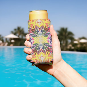 Colourful Retro Psychedelic Kaleidoscope Abstract Seltzer Can Cooler
