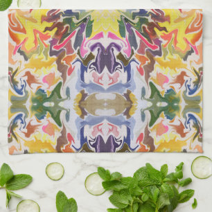 Colourful Retro Psychedelic Kaleidoscope Abstract Tea Towel