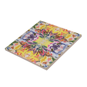 Colourful Retro Psychedelic Kaleidoscope Abstract Tile