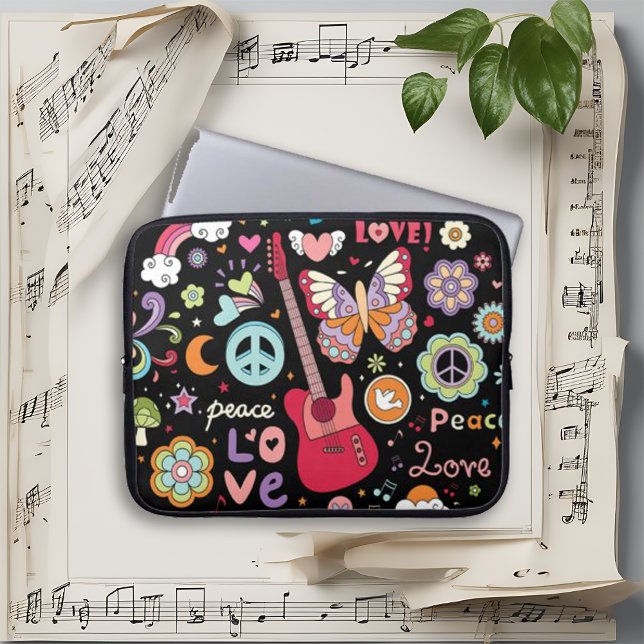 Colourful Retro Psychedelic Peace Love Laptop Sleeve (Creator Uploaded)