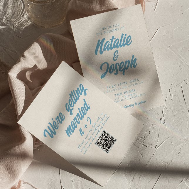 Colourful Retro QR Code Bright Fun Modern Wedding Invitation (Creator Uploaded)