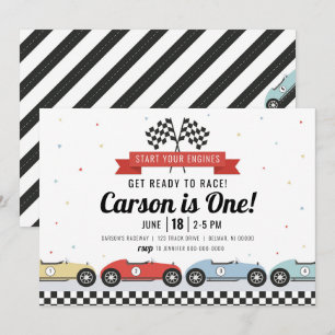 Colourful Retro Race Car Birthday Invitation
