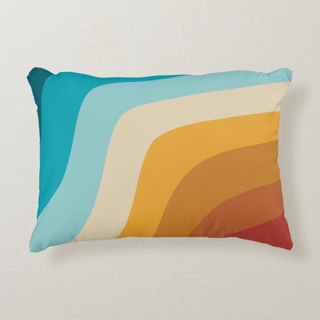 Colourful Retro Rainbow Abstract Waves  Decorative Cushion (Front)