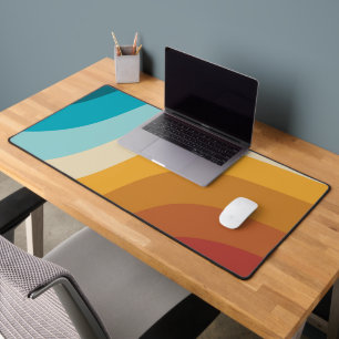 Colourful Retro Rainbow Abstract Waves  Desk Mat