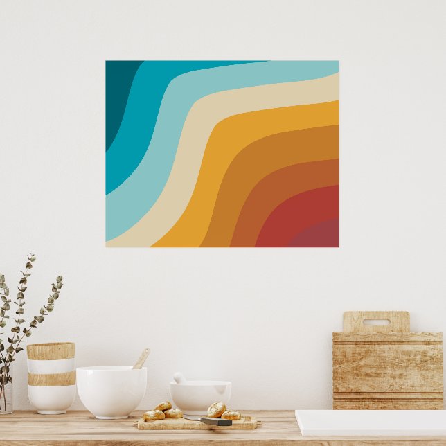 Colourful Retro Rainbow Abstract Waves   Poster (Kitchen)
