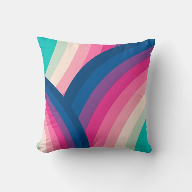 Colourful Retro Rainbow Circles Pattern | Cushion (Front)