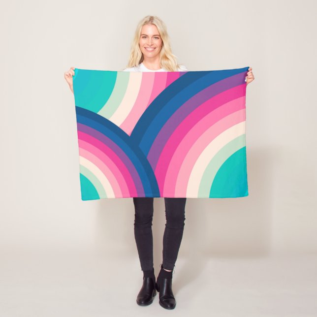 Colourful Retro Rainbow Circles Pattern | Fleece Blanket (In Situ)