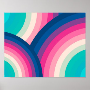 Colourful Retro Rainbow Circles Pattern   Poster