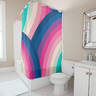 Colourful Retro Rainbow Circles Pattern Shower Curtain