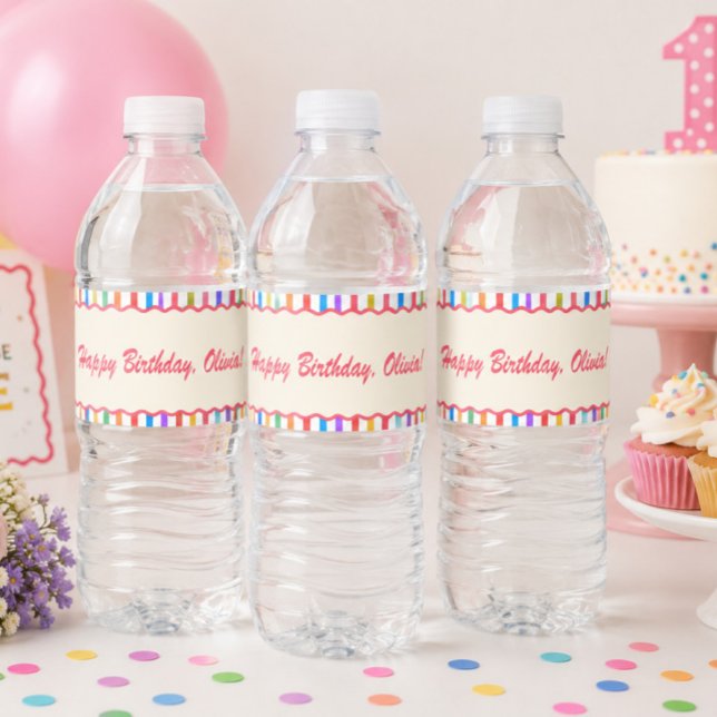 Colourful Retro Rainbow Colours Water Label (girls just wanna be one, water bottle label, personalized bottle label, first birthday bottle label,)