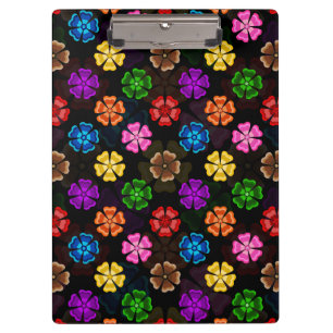 Colourful Retro Rainbow Flowers Design Black Clipboard