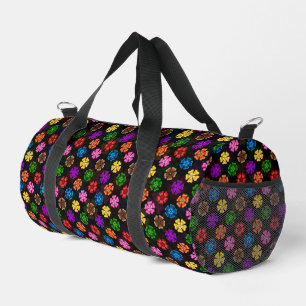 Colourful Retro Rainbow Flowers Design Black Duffle Bag