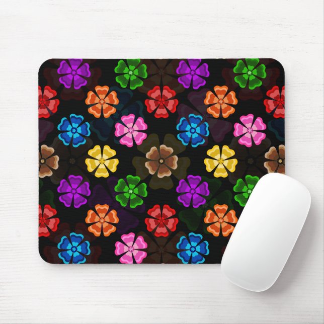 Colourful Retro Rainbow Flowers Design Black  Mouse Pad (With Mouse)