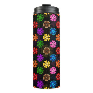 Colourful Retro Rainbow Flowers Design Black Thermal Tumbler