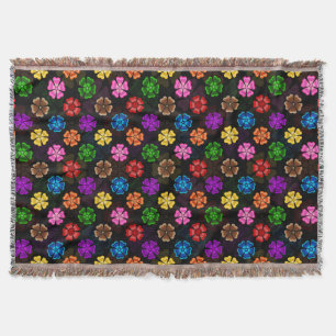 Colourful Retro Rainbow Flowers Design Black Throw Blanket