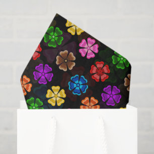 Colourful Retro Rainbow Flowers Design Black Tissue Paper