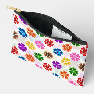 Colourful Retro Rainbow Flowers Design White  Accessory Pouch