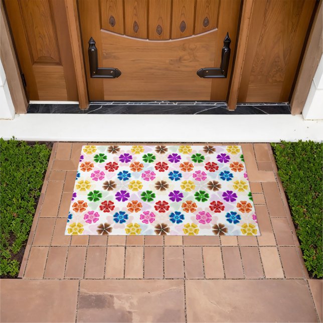 Colourful Retro Rainbow Flowers Design White  Doormat (Outdoor)