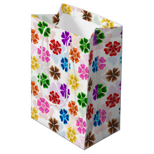Colourful Retro Rainbow Flowers Design White  Medium Gift Bag