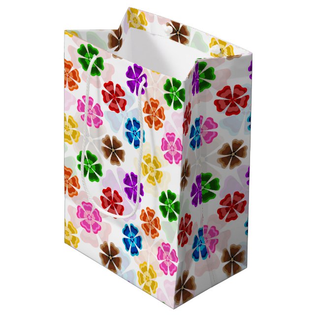 Colourful Retro Rainbow Flowers Design White  Medium Gift Bag (Front Angled)