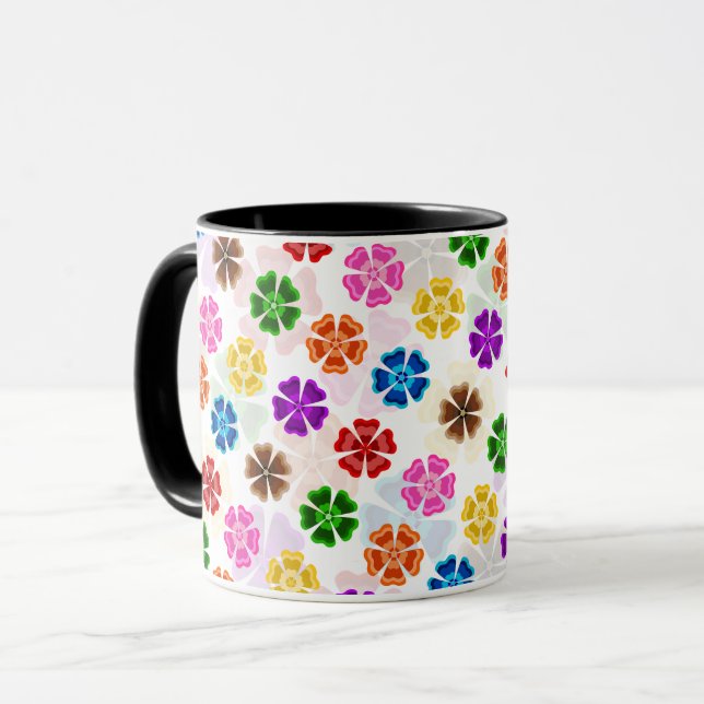Colourful Retro Rainbow Flowers Design White  Mug (Front Left)