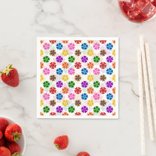 Colourful Retro Rainbow Flowers Design White Napkin