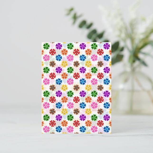 Colourful Retro Rainbow Flowers Design White  Postcard (Standing Front)