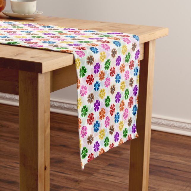 Colourful Retro Rainbow Flowers Design White  Short Table Runner (In Situ)
