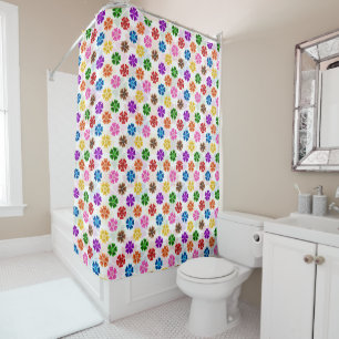 Colourful Retro Rainbow Flowers Design White Shower Curtain