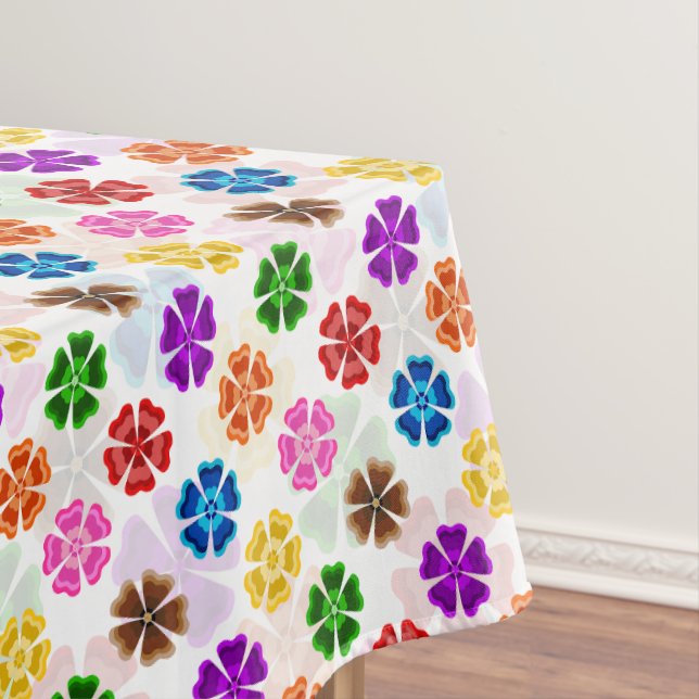 Colourful Retro Rainbow Flowers Design White  Tablecloth (In Situ)