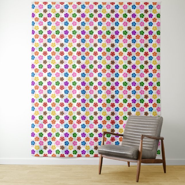 Colourful Retro Rainbow Flowers Design White  Tapestry (In Situ)