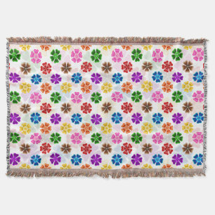 Colourful Retro Rainbow Flowers Design White Throw Blanket