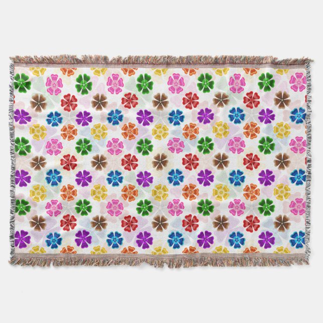Colourful Retro Rainbow Flowers Design White  Throw Blanket (Front)