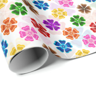 Colourful Retro Rainbow Flowers Design White Wrapping Paper