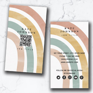 Colourful Retro Rainbow QR Code Social Media Business Card