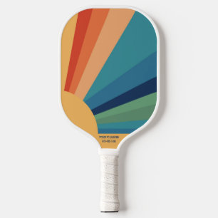 Colourful Retro Rainbow Sun Custom Text Name Phone Pickleball Paddle