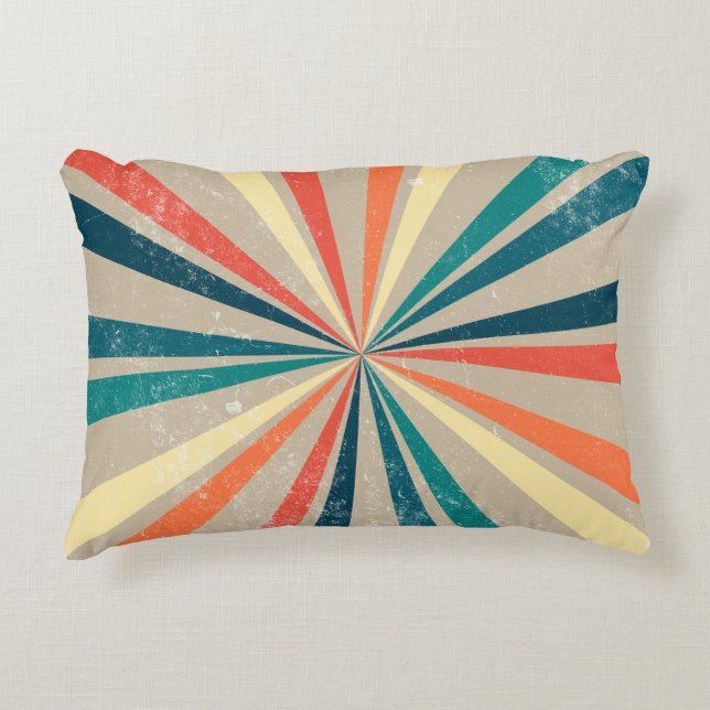Colourful Retro Rainbow Sunburst Decorative Cushion (Front)