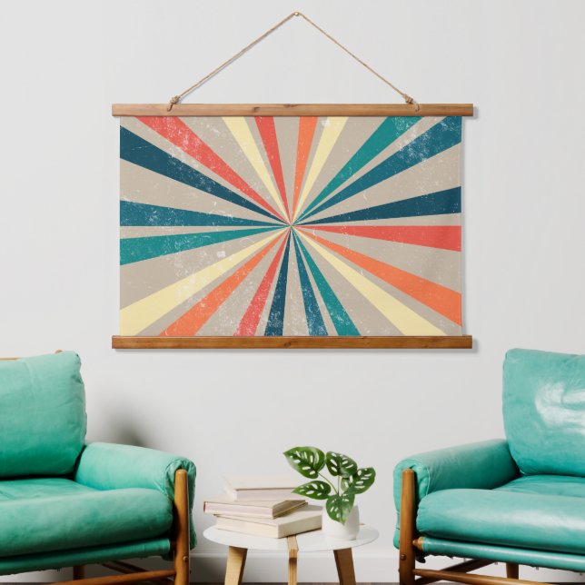 Colourful Retro Rainbow Sunburst  Hanging Tapestry (Living Room)