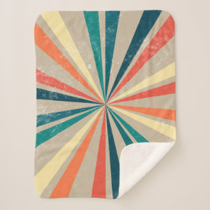 Colourful Retro Rainbow Sunburst Sherpa Blanket