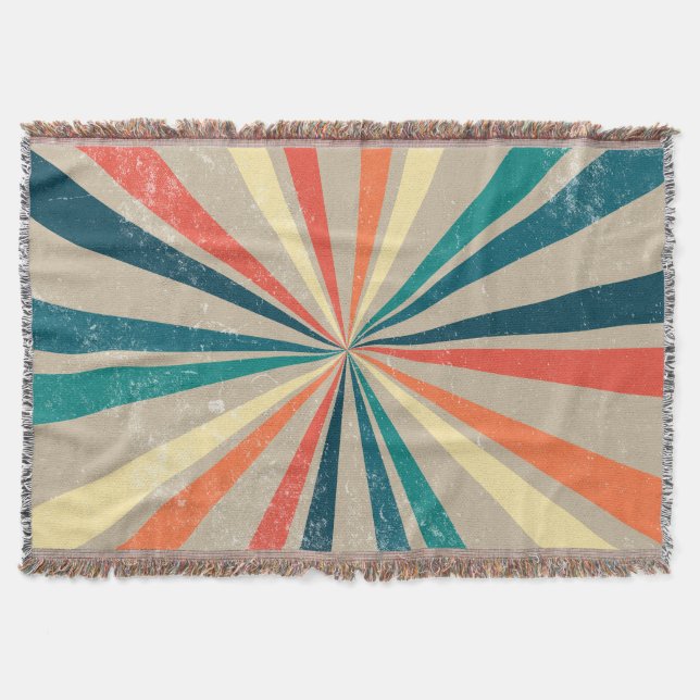 Colourful Retro Rainbow Sunburst  Throw Blanket (Front)