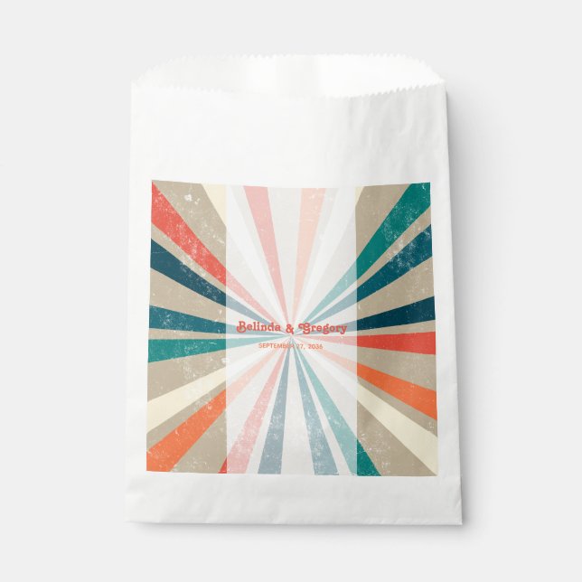 Colourful Retro Rainbow Sunburst Wedding Favour Bags (Front)