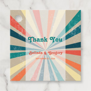 Colourful Retro Rainbow Sunburst Wedding Favour Tags