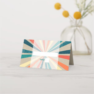 Colourful Retro Rainbow Sunburst Wedding Place Card