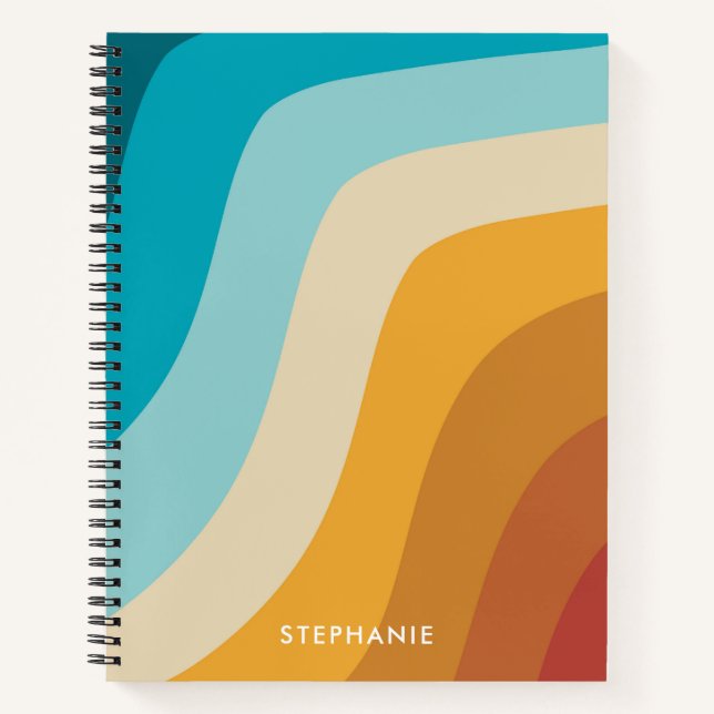 Colourful Retro Rainbow Waves Personalised  Notebook (Front)