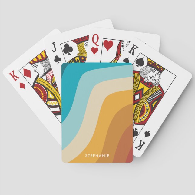 Colourful Retro Rainbow Waves Personalised Playing Cards (Back)