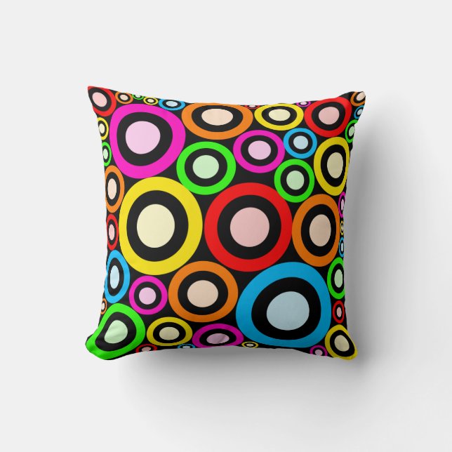 Colourful Retro Rings Wallpaper Cushion (Front)