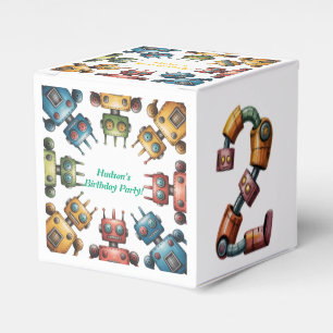 Colourful Retro Robots 2nd Boy Birthday Party  Favour Box