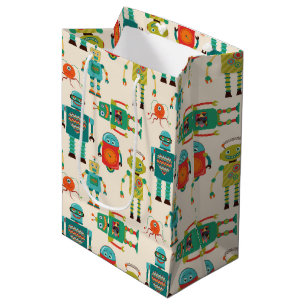 Colourful Retro Robots Pattern Medium Gift Bag