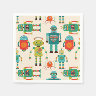 Colourful Retro Robots Pattern Napkin